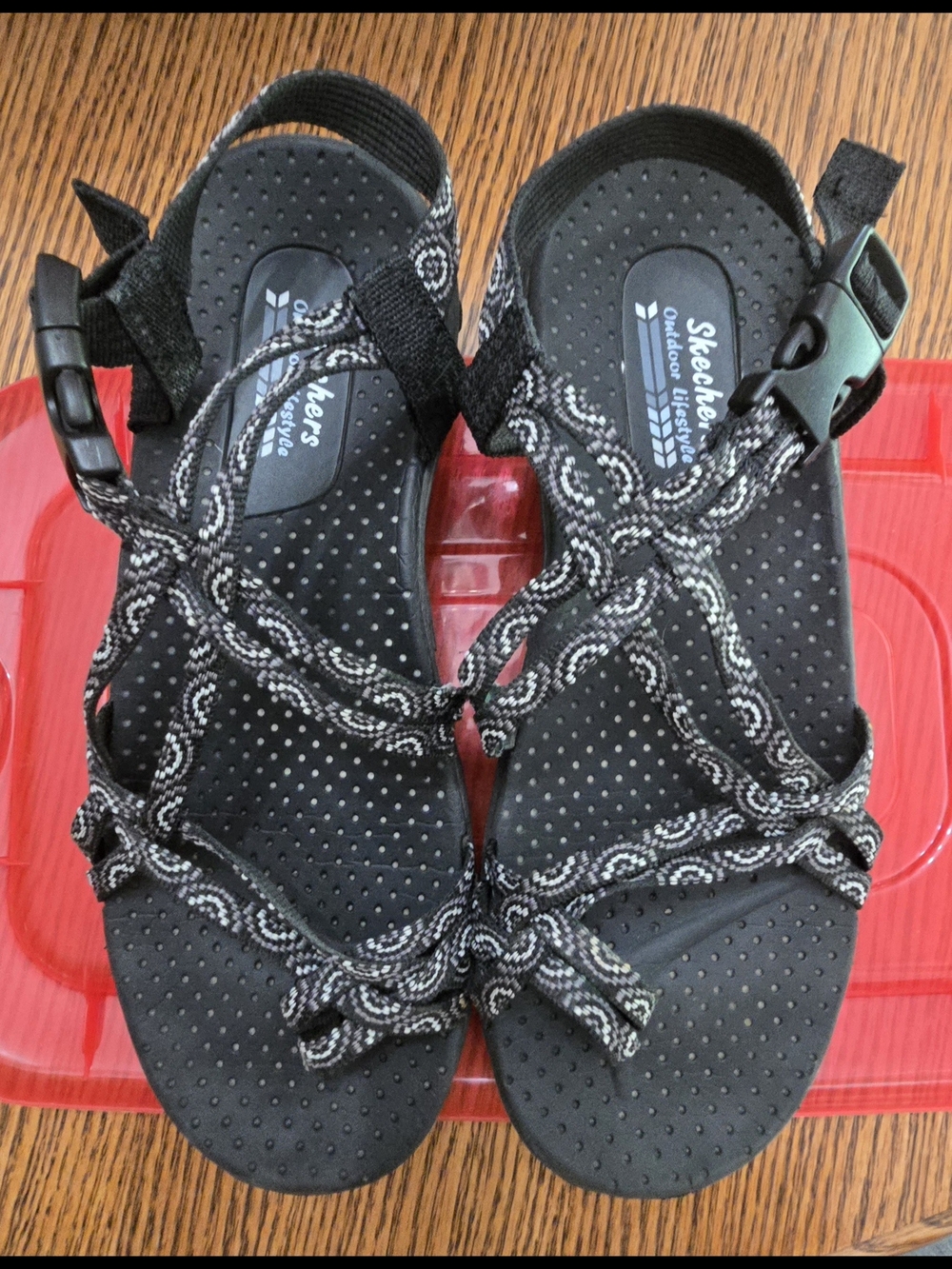 Skechers Black Patterned Strap Comfort Sandals - Women's